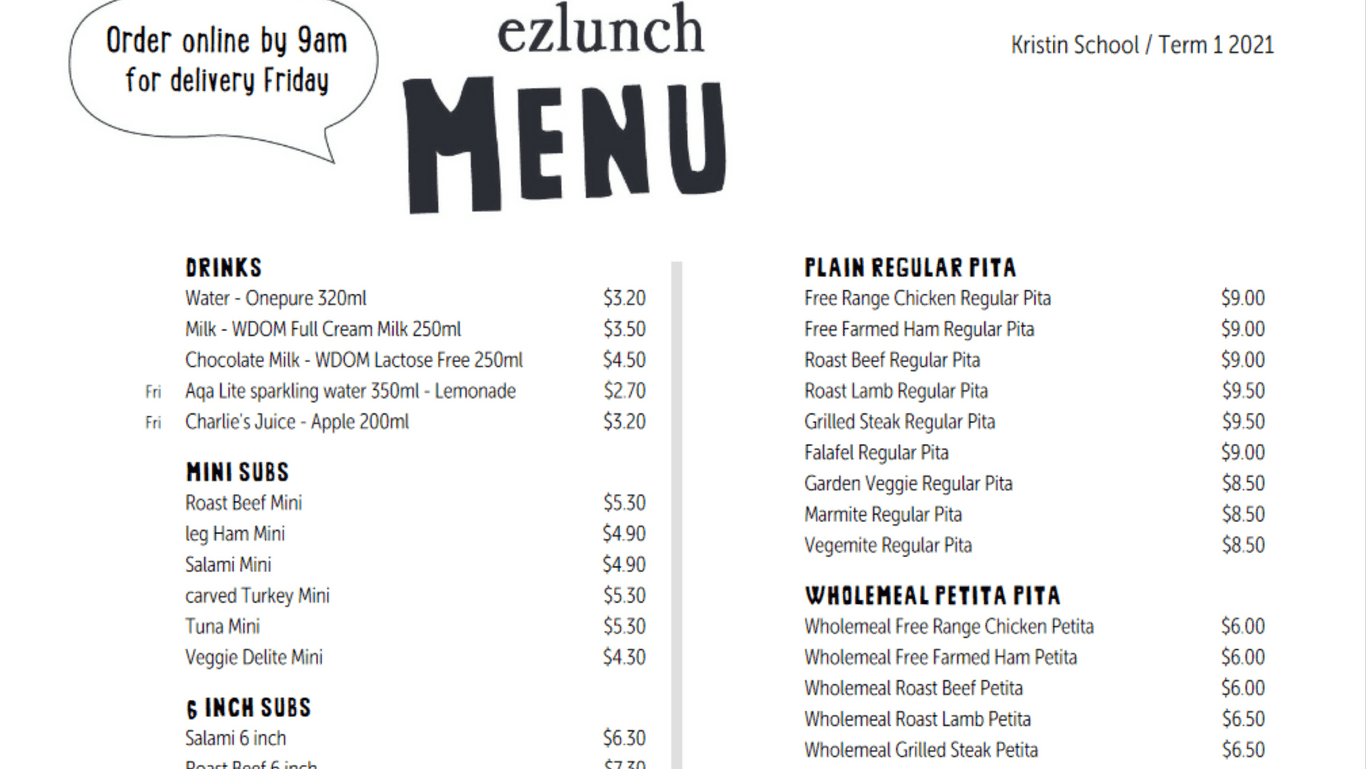 Ezlunch menu PDF generation